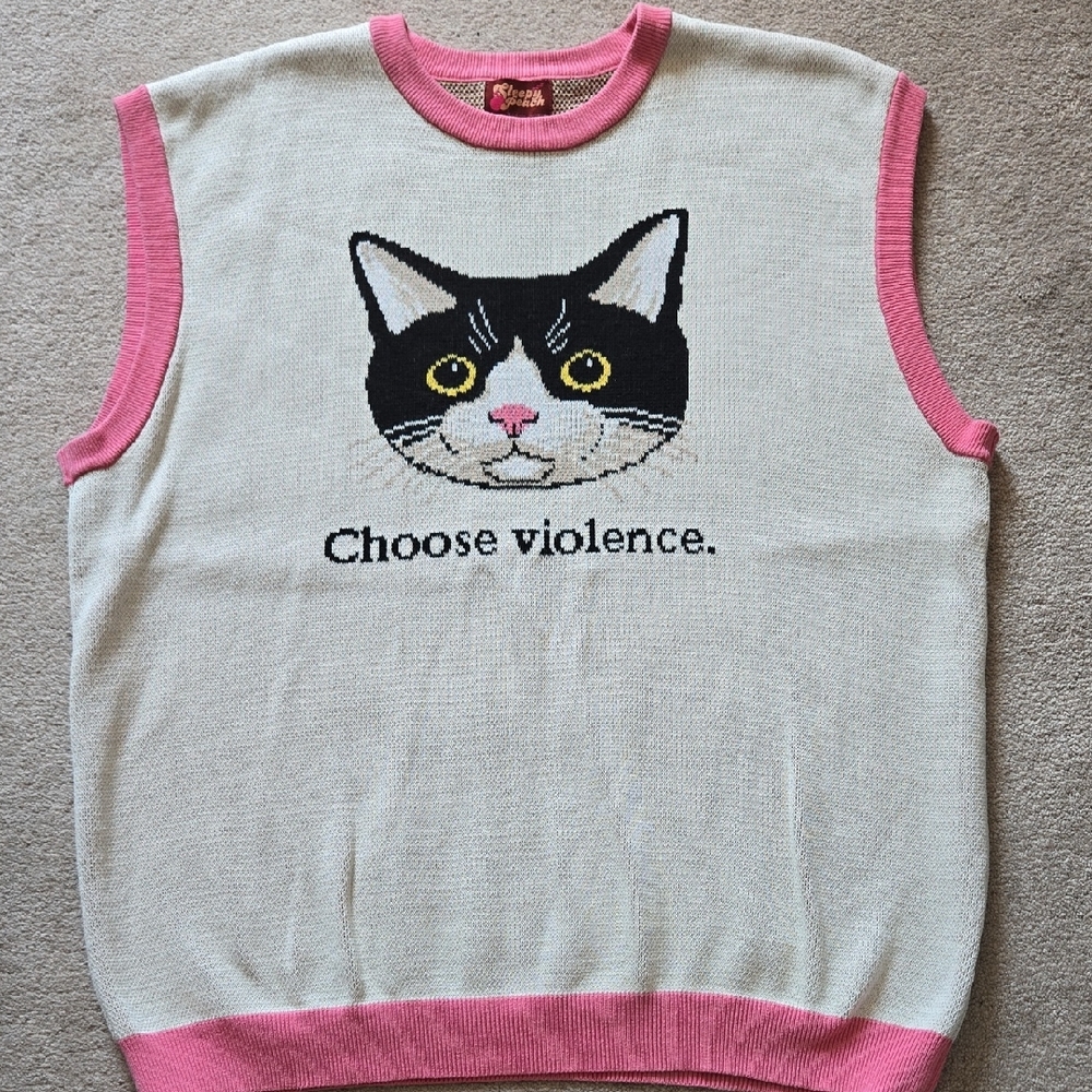 Cat Cotton Vest Sleepy Peach Choose Violence Tuxedo Kitty Pullover Unisex 3XL